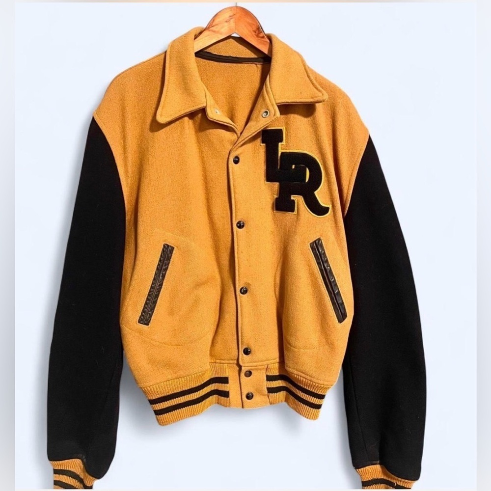 Vintage Letterman Varsity Jacket Wool Black Gold LR Central High School Arkansas